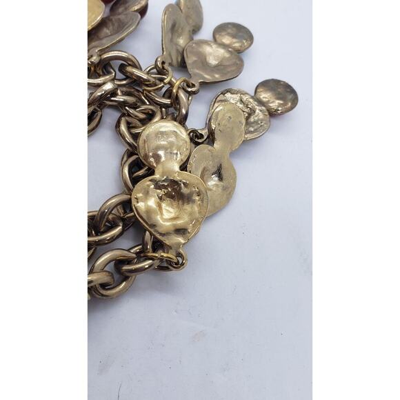 Double Chain Choker Faux Gem Rhinestones Dangle Charms Chunky 10k Gold Plated - Picture 10 of 11